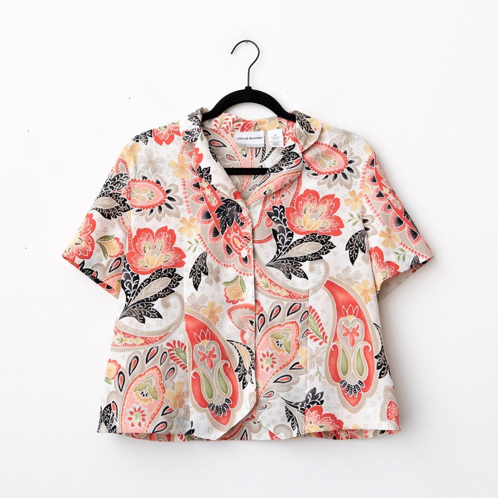 Vintage Floral Paisley Button Down Top 8P